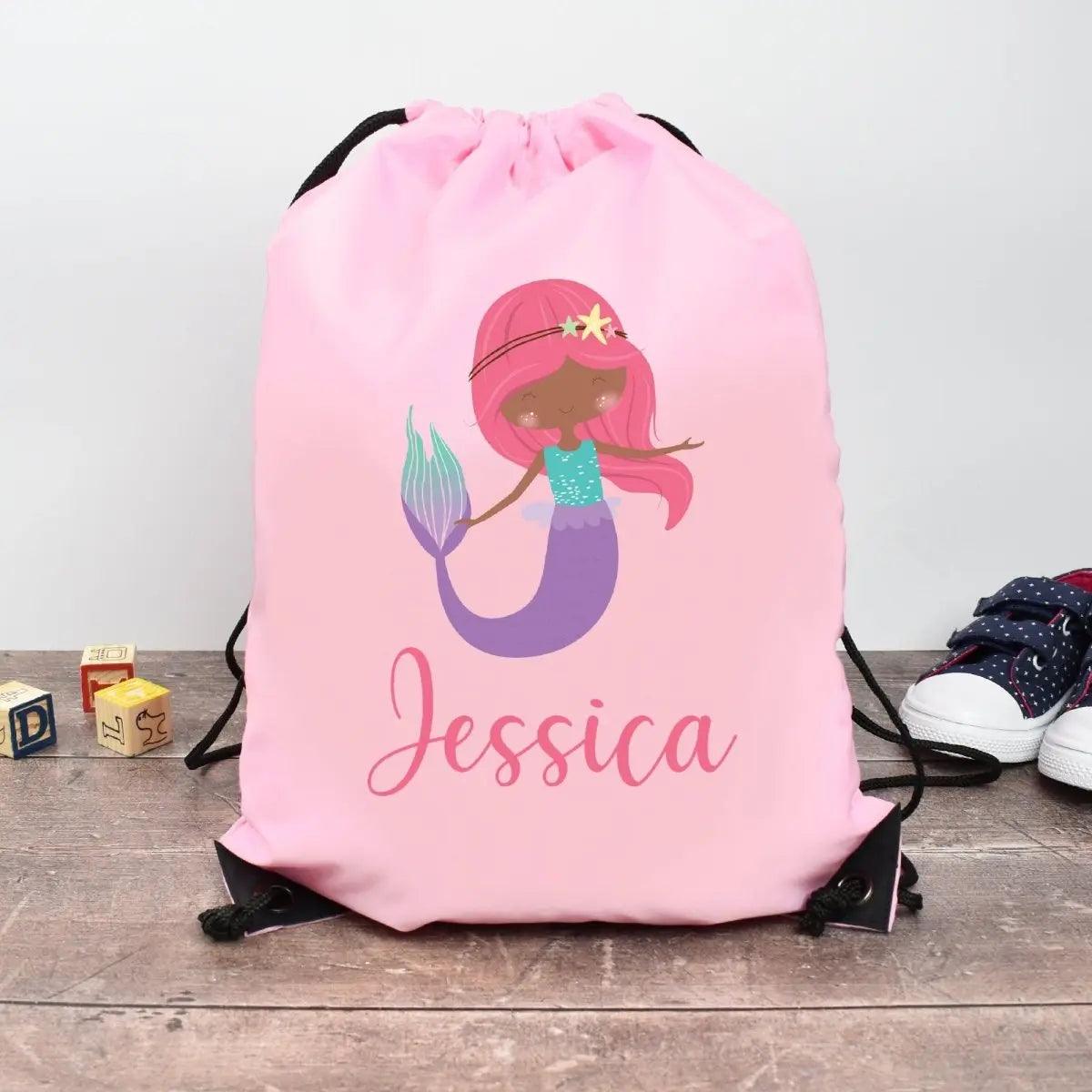 Personalised Gym Bag Kids, Girls Mermaid Gym Bag, Girls Drawstring Bag, School Bag, Mermaid School PE Bag, Mermaid Pump Bag, Nursery Bag - Amy Lucy