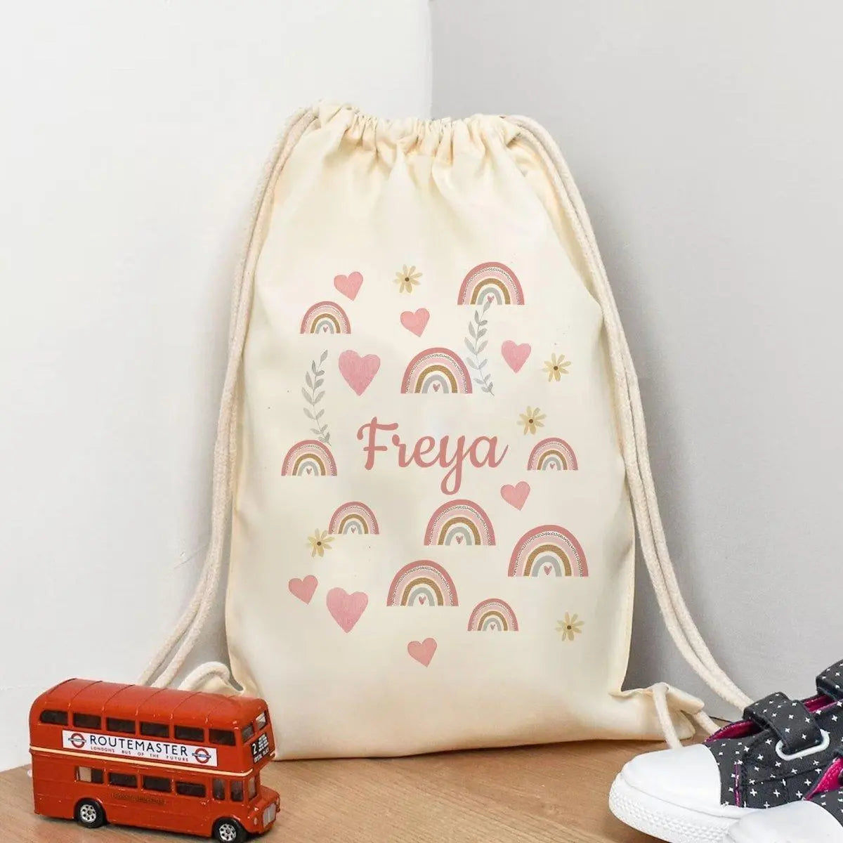 Personalised Gym Bag Kids, Girls Rainbow Gym Bag, Girls Drawstring Bag, School Bag, Rainbow School PE Bag, Rainbow Pump Bag, Nursery Bag - Amy Lucy