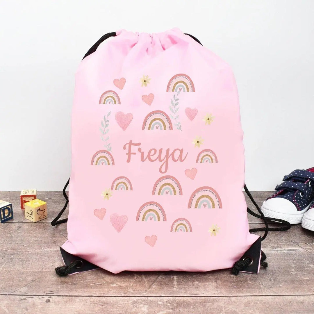 Personalised Gym Bag Kids, Girls Rainbow Gym Bag, Girls Drawstring Bag, School Bag, Rainbow School PE Bag, Rainbow Pump Bag, Nursery Bag - Amy Lucy