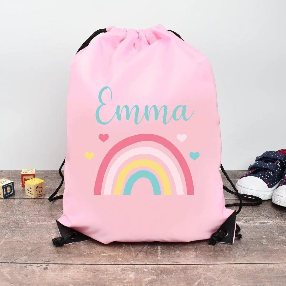 Personalised Gym Bag Kids, Girls Rainbow Gym Bag, Girls Drawstring Bag, School Bag, Rainbow School PE Bag, Rainbow Pump Bag, Nursery Bag - Amy Lucy
