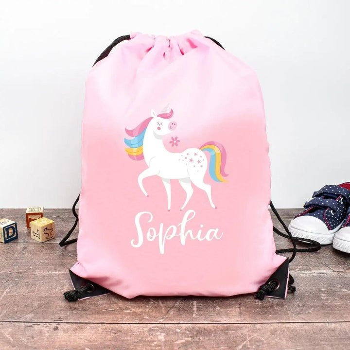 Personalised Gym Bag Kids, Girls Unicorn Gym Bag, Girls Drawstring Bag, School Bag, Unicorn School PE Bag, Unicorn Pump Bag, Nursery Bag - Amy Lucy