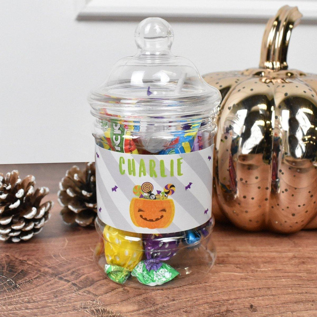 Personalised Halloween Sweet Jars, Pumpkin Sweet Jars, Personalised Halloween Gifts, Halloween Treats, Halloween Party Favours, Kids Treats - Amy Lucy