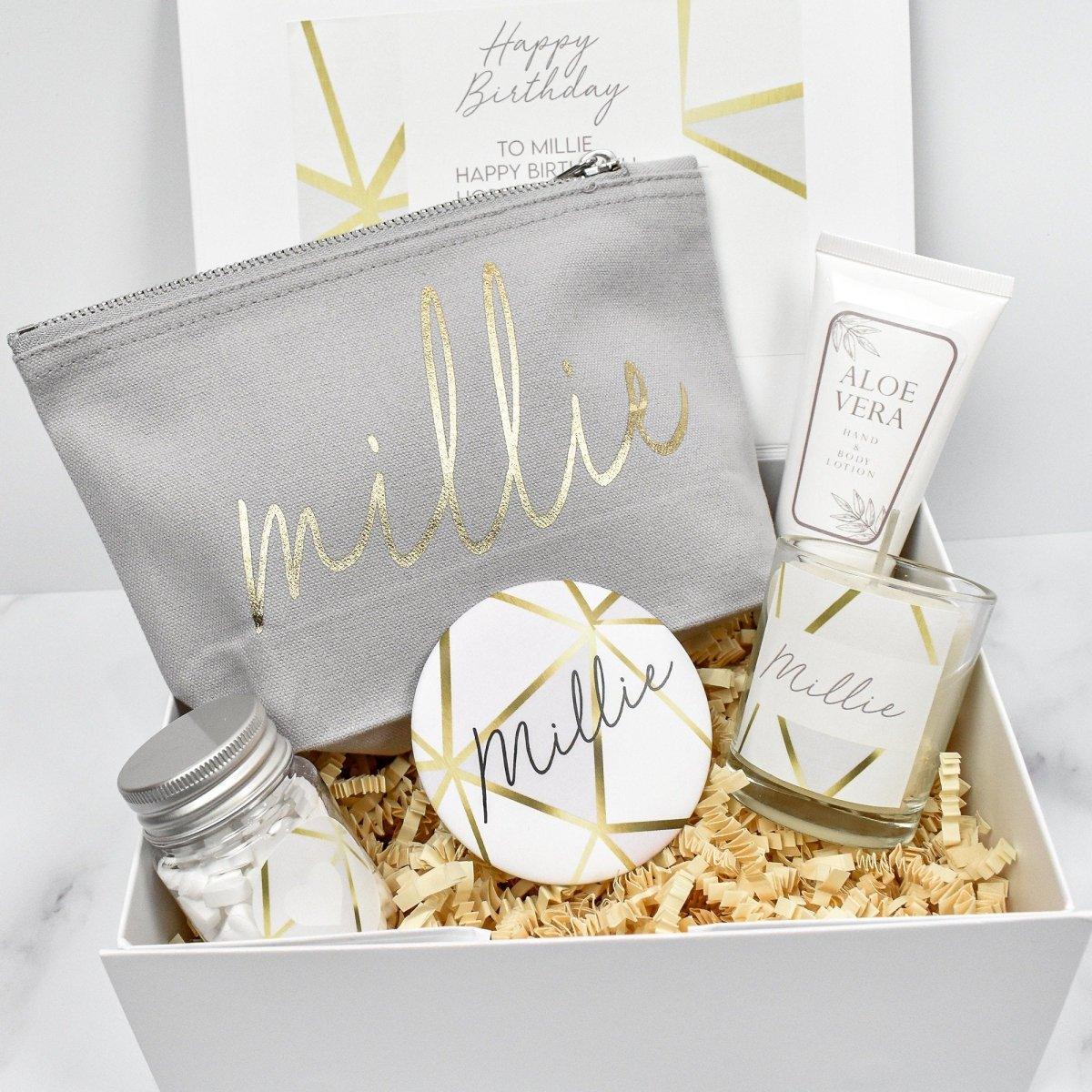 Personalised Happy Birthday Gift Box Filled, Gold Best Friend Gift Box, Gold Beauty Filled Gift Boxes, Thinking of You, Happy Birthday, Gift - Amy Lucy