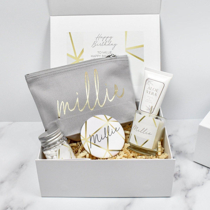 Personalised Happy Birthday Gift Box Filled, Gold Best Friend Gift Box, Gold Beauty Filled Gift Boxes, Thinking of You, Happy Birthday, Gift - Amy Lucy