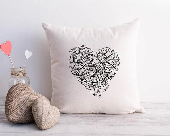 Personalised Heart Map Cushion, Custom Filled, Throw Pillow, Boyfriend Girlfriend Gift, Anniversary Present, Engagement, Wedding, Valentines - Amy Lucy