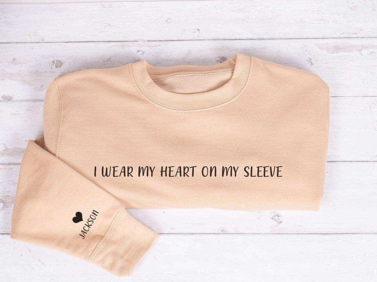 Personalised I wear my Heart on my Sleeve Sweater, Mum Jumper, Mum Sweater, Heart on Sleeve Jumper, Mum Jumper, Mother's Day, - Amy Lucy