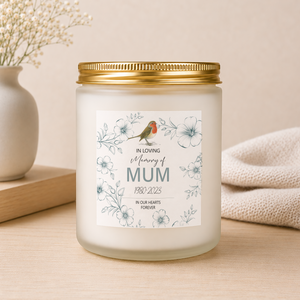 Personalised In Memory of Mum Candle shown from the front