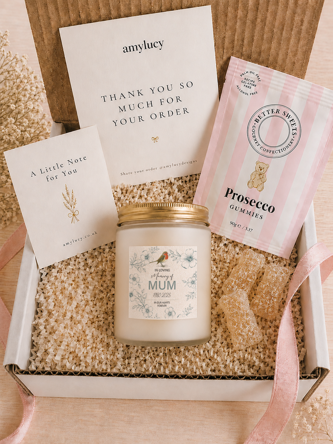 Personalised In Memory of Mum Candle styled as a thoughtful gift