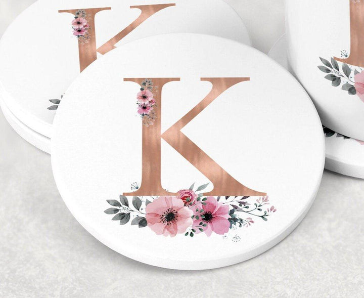 Personalised Initial Mug Set, Initial Mug, Rose Gold Monogram Mug, Monogram Mug Set, Coaster Mug, Flower Rose Gold Mug, Floral Mug - Amy Lucy