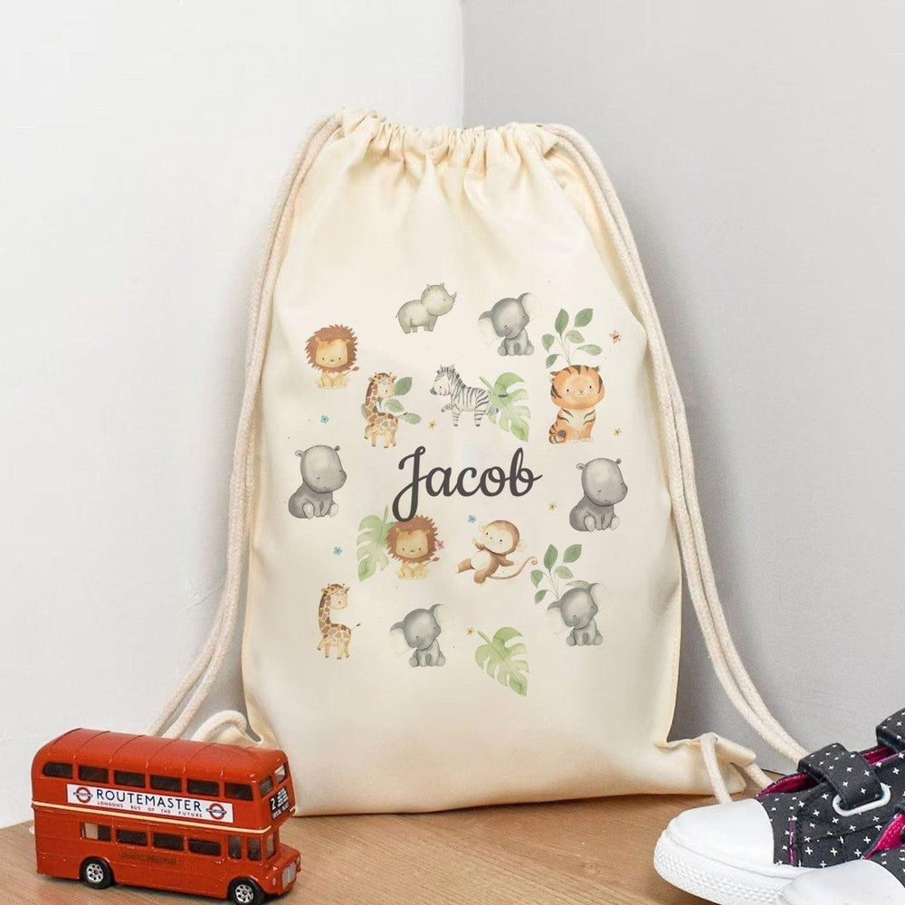 Personalised Jungle Drawstring Bag, Jungle Gym Bag, Child Jungle Gym Bag, Child's Sports Bag, Safari Sports Bag, Sports Bag - Amy Lucy