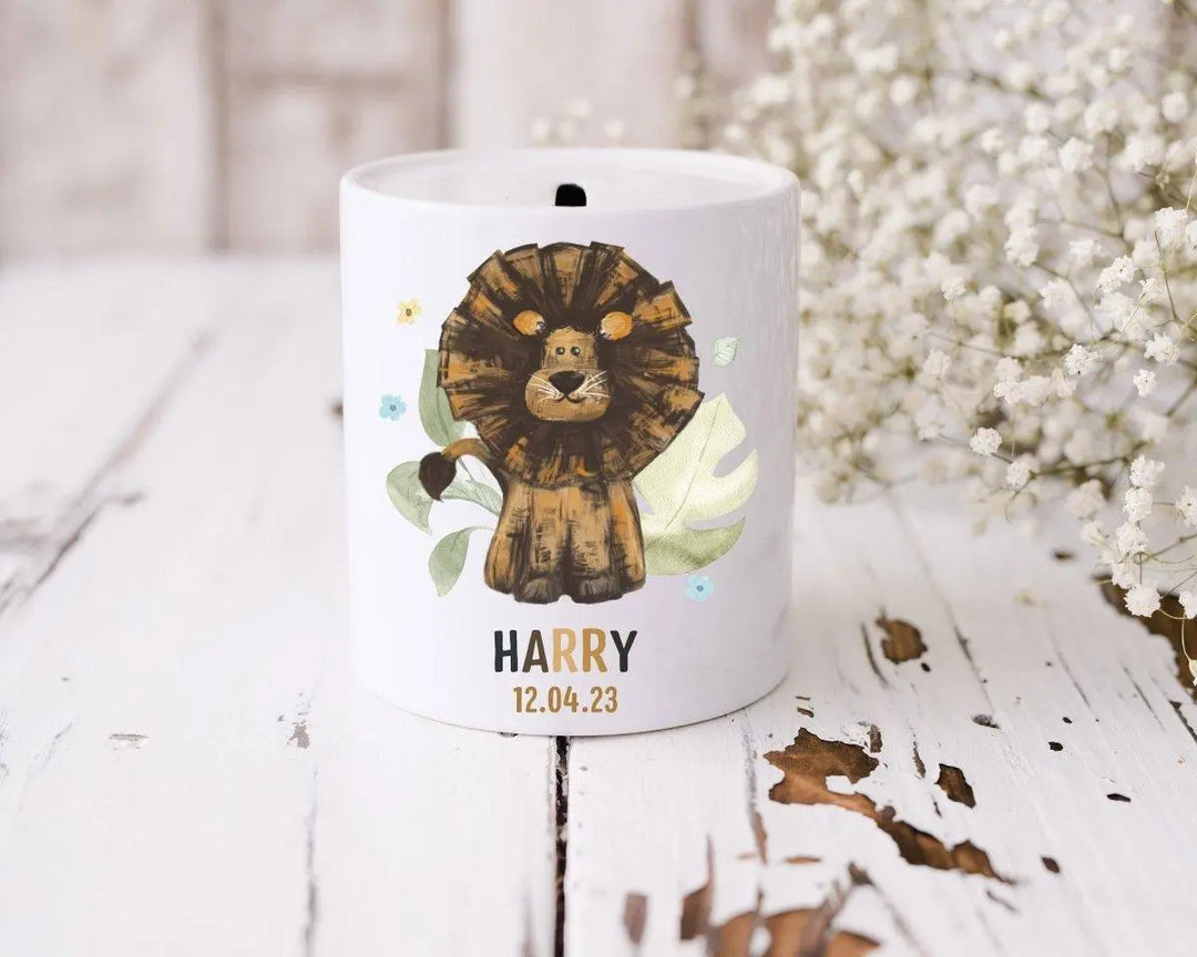 Personalised Jungle Money Box, Elephant Money Box, Jungle Theme, New Baby Gift, New Baby Money Box, Bedroom D?cor, Piggy Bank, Elephant - Amy Lucy