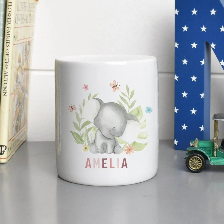 Personalised Jungle Money Box, Elephant Money Box, Jungle Theme, New Baby Gift, New Baby Money Box, Bedroom D?cor, Piggy Bank Money Box, - Amy Lucy