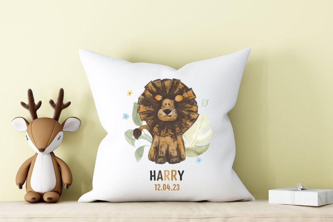 Personalised Jungle New Baby Cushion, Safari Baby Cushion, Baby Nursery Decor, New Baby Gift, Custom Nursery Art, Nursery Decoration - Amy Lucy