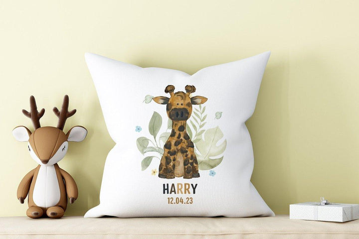 Personalised Jungle New Baby Cushion, Safari Baby Cushion, Baby Nursery Decor, New Baby Gift, Custom Nursery Art, Nursery Decoration - Amy Lucy