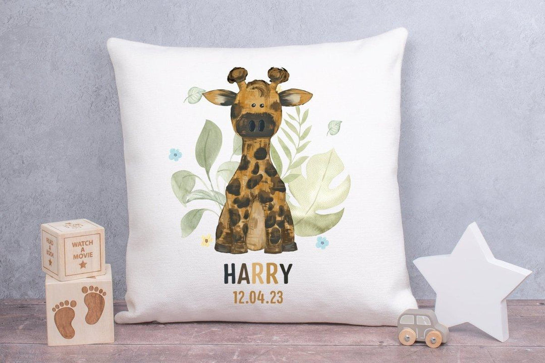 Personalised Jungle New Baby Cushion, Safari Baby Cushion, Baby Nursery Decor, New Baby Gift, Custom Nursery Art, Nursery Decoration - Amy Lucy