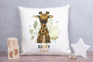 Personalised Jungle New Baby Cushion, Safari Baby Cushion, Baby Nursery Decor, New Baby Gift, Custom Nursery Art, Nursery Decoration - Amy Lucy
