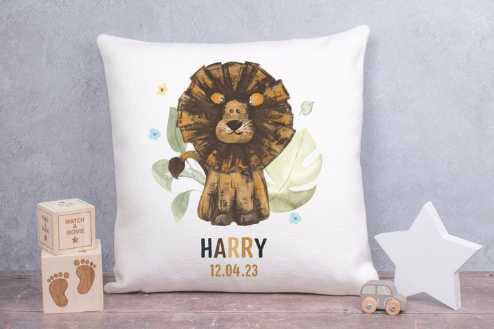 Personalised Jungle New Baby Cushion, Safari Baby Cushion, Baby Nursery Decor, New Baby Gift, Custom Nursery Art, Nursery Decoration - Amy Lucy