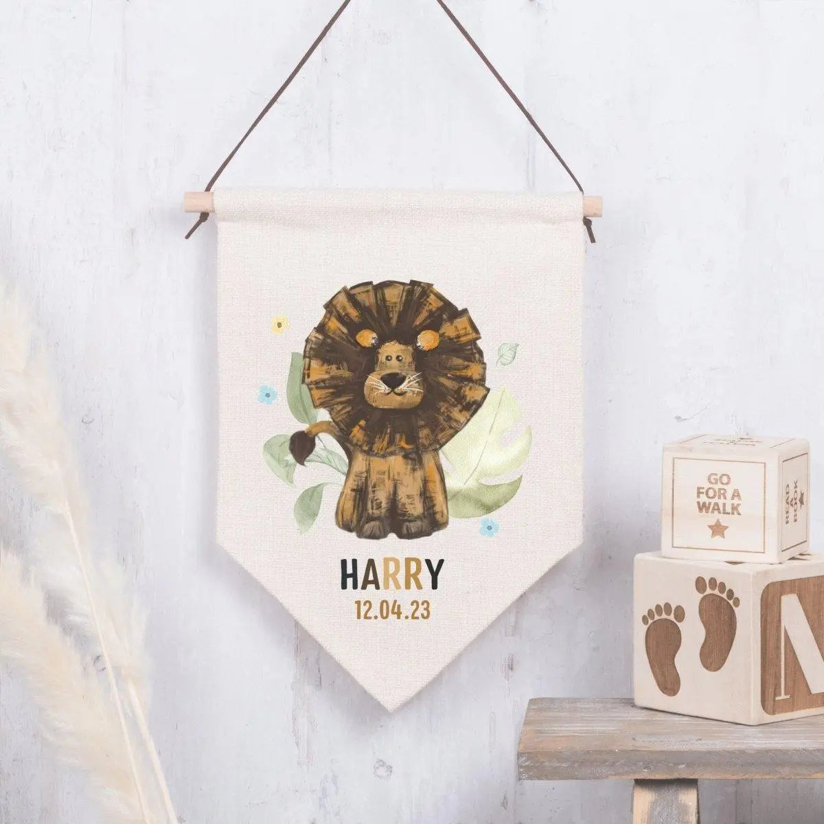 Personalised Jungle New Baby Flag, Safari Baby Wall Hanging, Baby Nursery Wall Art, New Baby Gift, Custom Nursery Art, Nursery Decoration - Amy Lucy