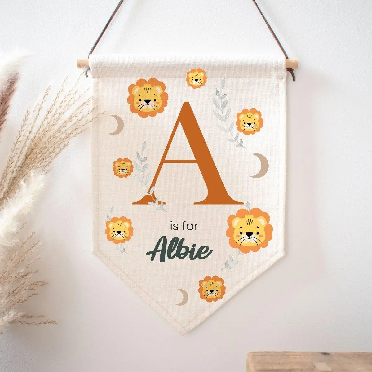 Personalised Jungle New Baby Flag, Safari Baby Wall Hanging, Lion Baby Nursery Wall Art, New Baby Gift, Nursery Art, Wall Art, Pennant Flag, - Amy Lucy