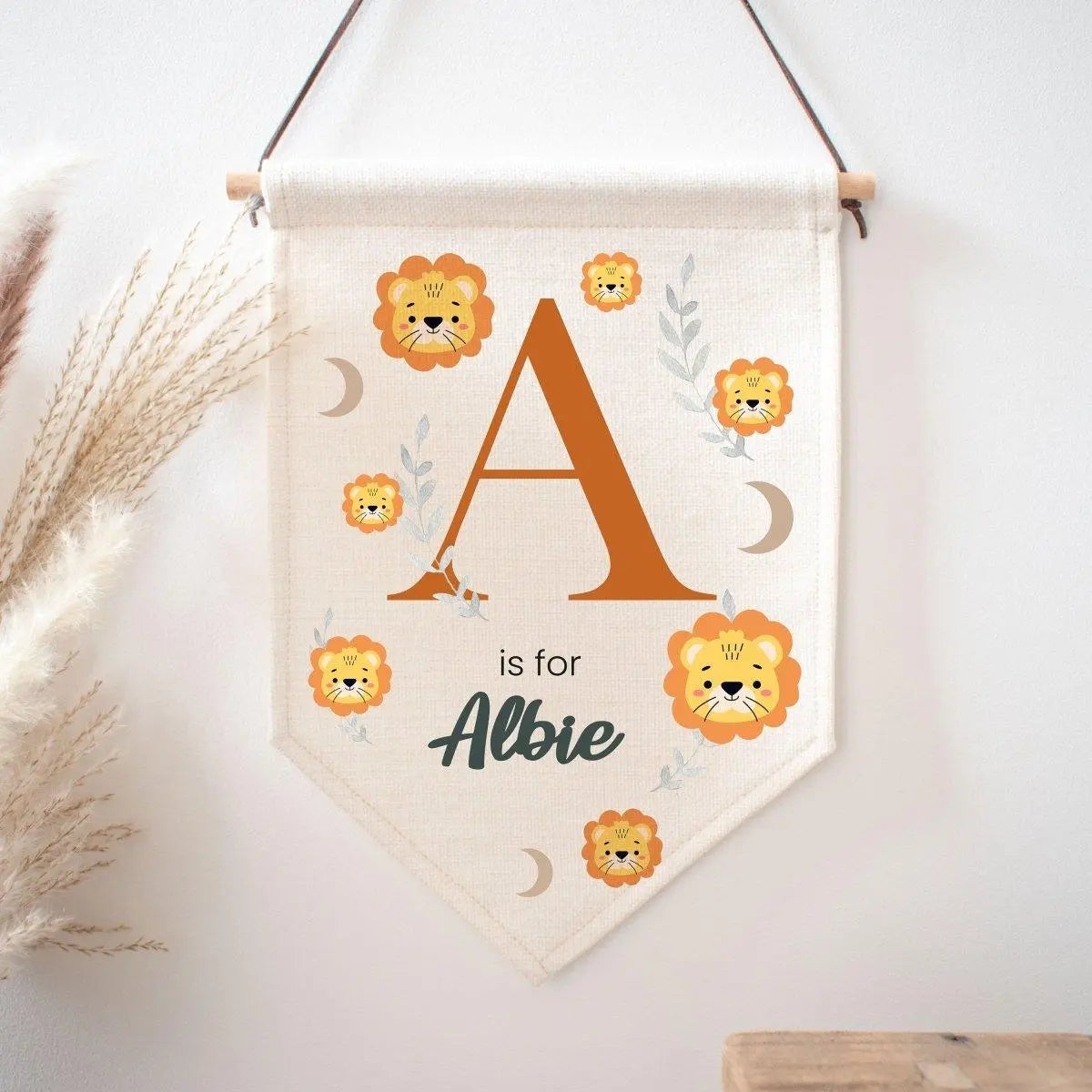 Personalised Jungle New Baby Flag, Safari Baby Wall Hanging, Lion Baby Nursery Wall Art, New Baby Gift, Nursery Art, Wall Art, Pennant Flag, - Amy Lucy