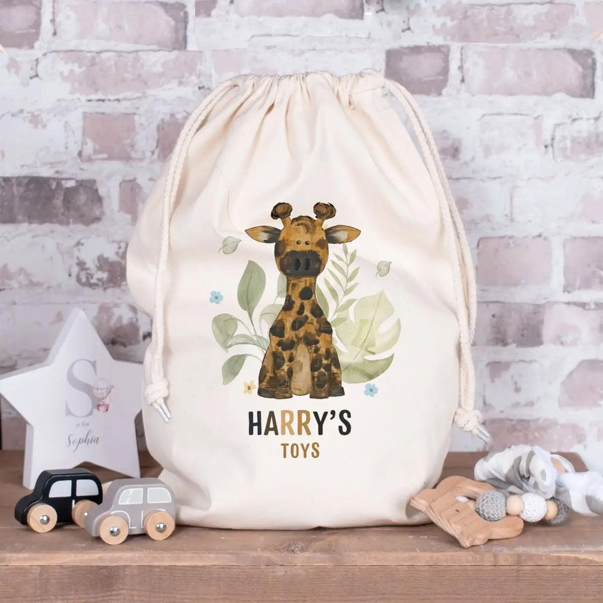 Personalised Jungle Toy Bag, Safari Childs Room Toy Bag, Baby Nursery Toy Storage, Giraffe New Baby Gift, Custom Nursery Washing Bag, Decor - Amy Lucy
