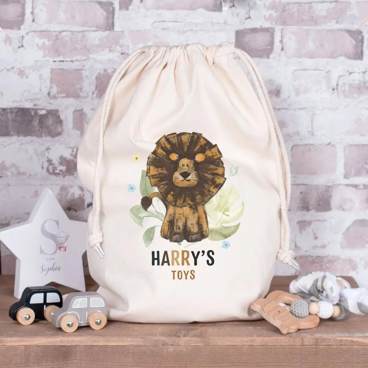 Personalised Jungle Toy Bag, Safari Childs Room Toy Bag, Baby Nursery Toy Storage, Giraffe New Baby Gift, Custom Nursery Washing Bag, Decor - Amy Lucy