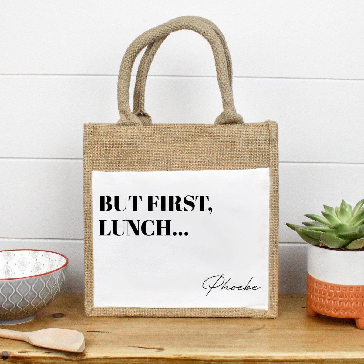 Personalised Jute Lunch Bag, But First Lunch Lunch Bag, Personalised Lunch Bag, Name Lunch Bag, Eco Friendly Lunch Bag, Lunch Bag, Eco Lunch - Amy Lucy