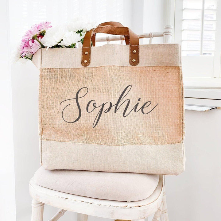 Personalised Jute Shopping Bag, Custom Name Jute Bag, Bridesmaid Totes, Beach Bag, Hessian Travel Bag, Personalised Bags, Jute Bags, For Her - Amy Lucy