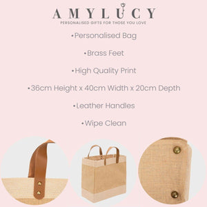 Personalised Jute Shopping Bag, Custom Name Jute Bag, Bridesmaid Totes, Beach Bag, Hessian Travel Bag, Personalised Bags, Jute Bags, For Her - Amy Lucy