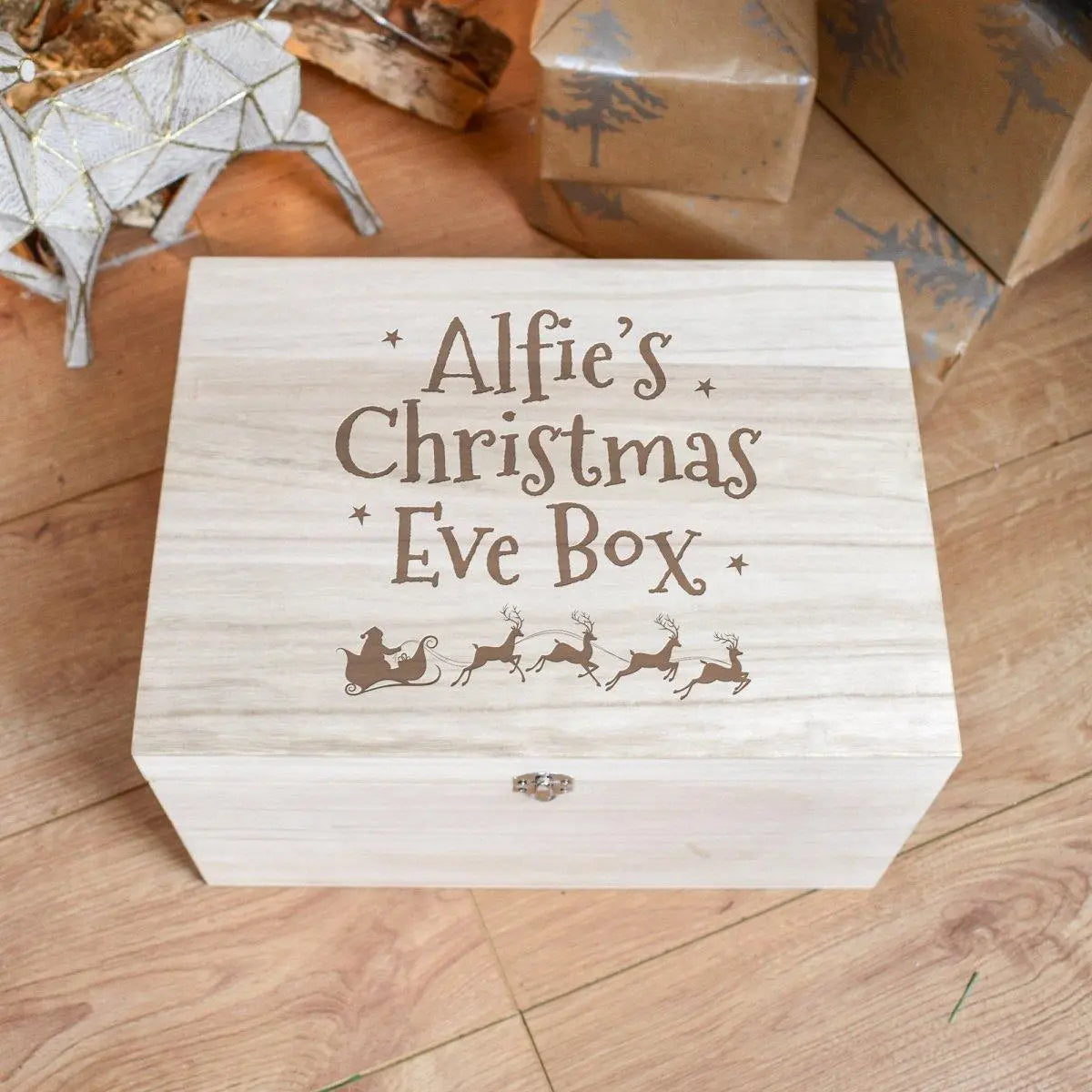 Personalised Kids Christmas Eve Box, Engraved Christmas Eve Box, Kids Christmas Eve Box, Child Xmas Box, Wooden Crate, Xmas Box, Gift - Amy Lucy