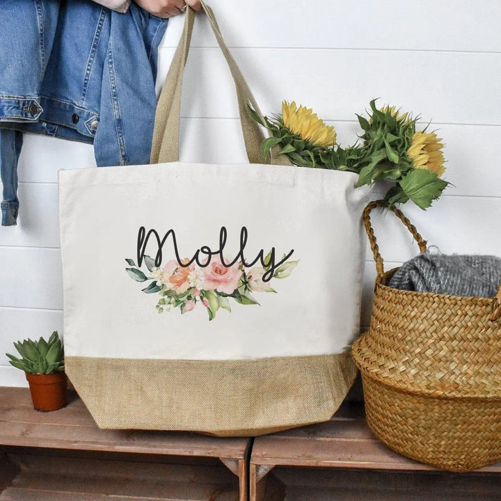 Personalised Large Tote Bag, Large Shopper Bag, Uni Bag, Personalised Jute Shopping Bag, Large Book Bag, Custom Printed Bag, Large Bag - Amy Lucy