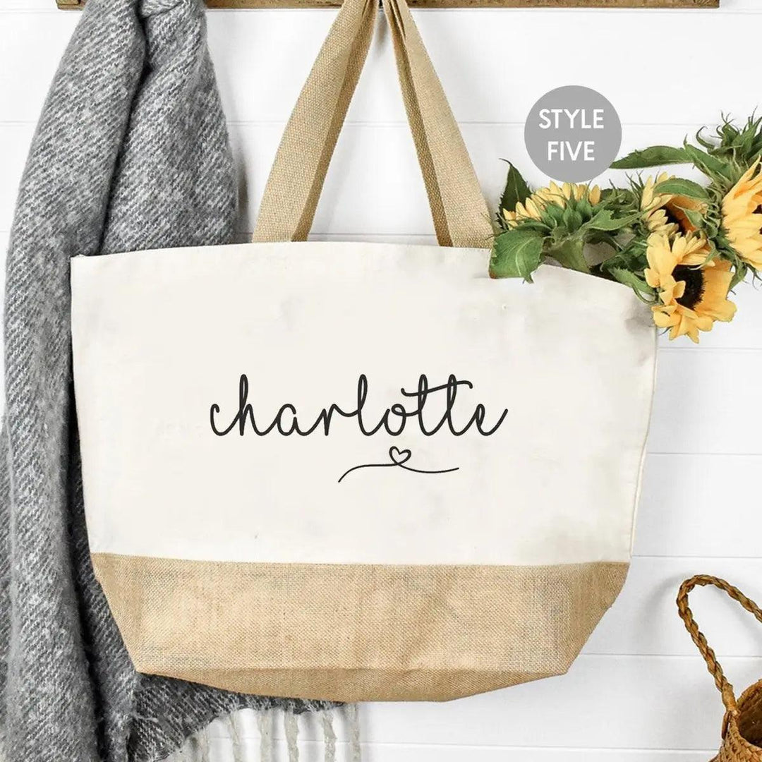 Personalised Large Tote Bag, Large Shopper Bag, Uni Bag, Personalised Jute Shopping Bag, Large Book Bag, Custom Printed Bag, Large Bag - Amy Lucy