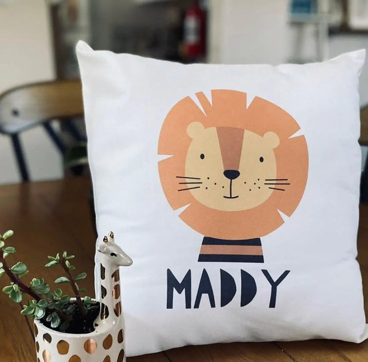 Personalised Lion Cushion, Safari Cushion Gift, Lion Nursery Gift, Jungle Lion, Nursery Decor, Personalised Cushion, Lion Cushion, Cushion - Amy Lucy