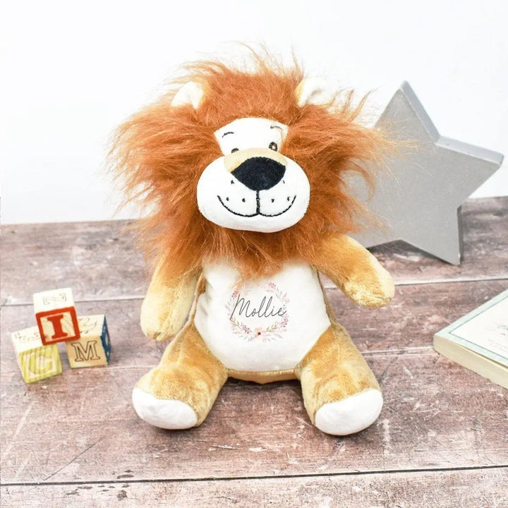 Personalised LIon, New Baby Gift, Customised Plush Soft Toy, Your Name Teddy, Cuddly Toy, Girls and Boys Teddy Baby Shower Gift - Amy Lucy