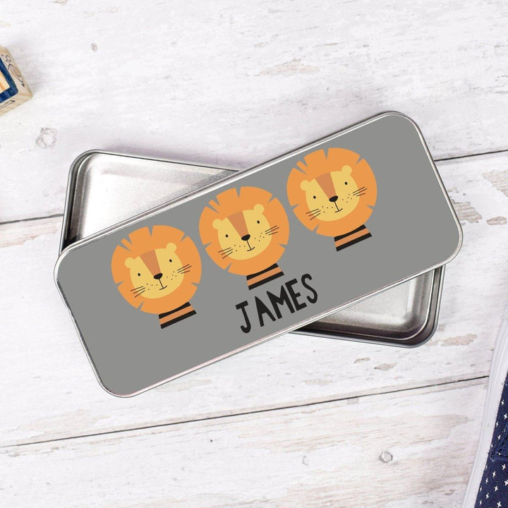 Personalised Lion Pencil Case, Lion School Pencil Case, Kids Lion Metal Pencil Case, Boys School Pencil Tin, Lion Gifts, Girls Pencil Case - Amy Lucy