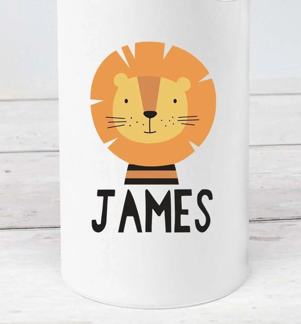 Personalised Lion Water Bottle, Lion School Bottle, Kids Lion Drink Bottle, Unisex School Flask, Kids Children Student Drinks Cup, Lion - Amy Lucy