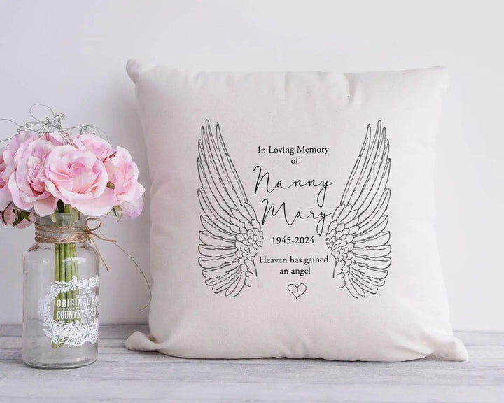 Personalised Lost Love One Cushion, Angel Wings Memorial Cushion, Christmas Bereavement Gift, Custom Remembrance Cushion, Loved One Memorial - Amy Lucy