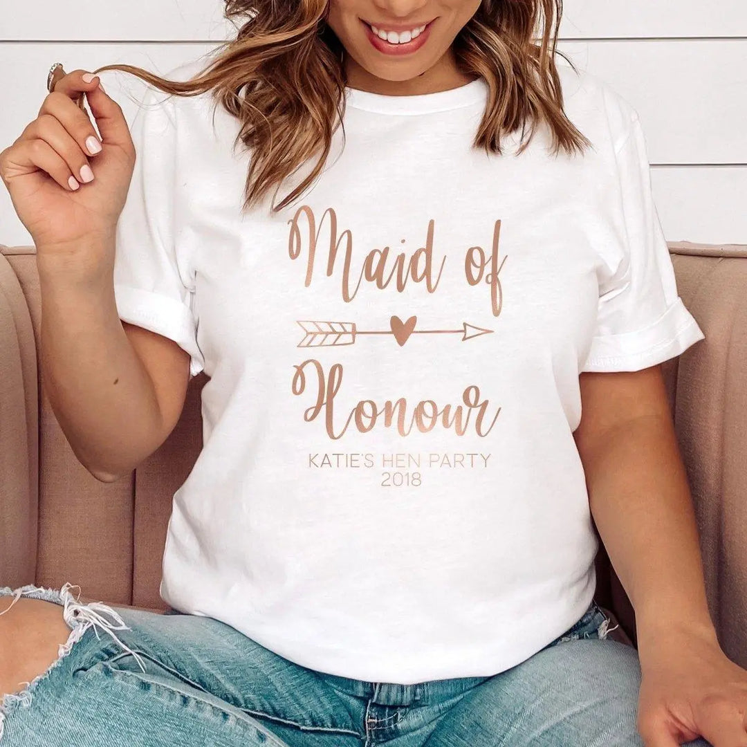 Personalised Maid of Honour Bride Tribe T-shirt, Rose Gold Hen Night T-shirts, Rose Gold Hen Party Tops, Bride Tops, Bride Tribe Party Tops - Amy Lucy