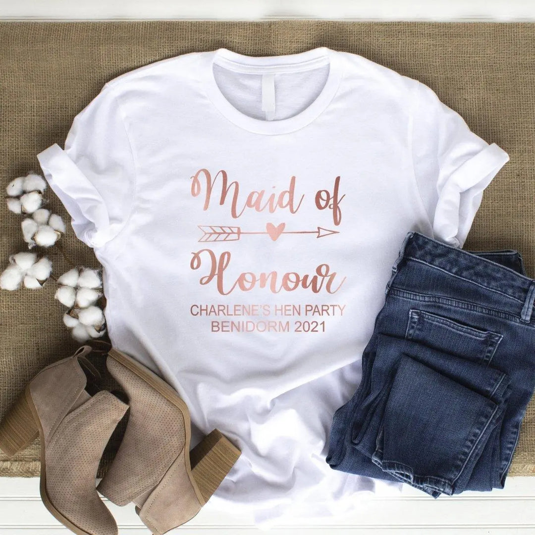 Personalised Maid of Honour Bride Tribe T-shirt, Rose Gold Hen Night T-shirts, Rose Gold Hen Party Tops, Bride Tops, Bride Tribe Party Tops - Amy Lucy