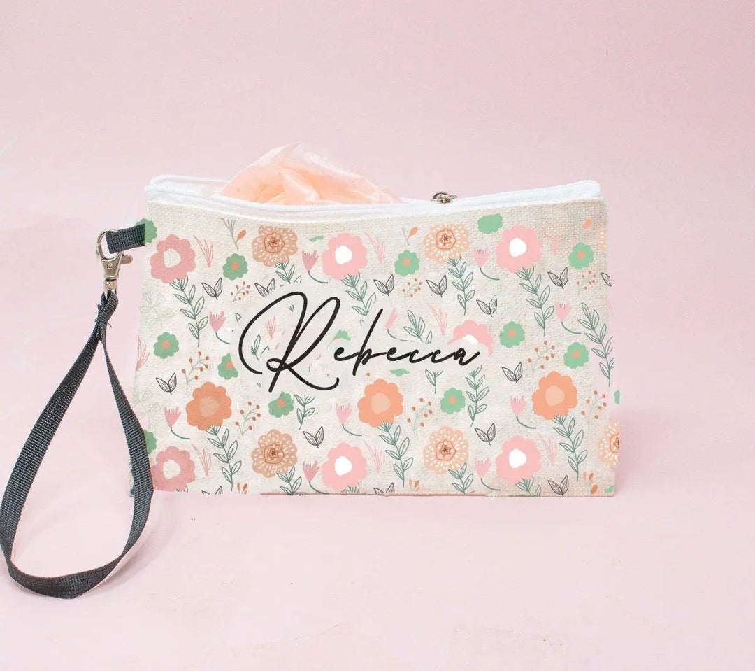 Personalised Makeup Bag, Name Makeup Bag, Floral Make Up Bag, Custom Pencil Case, Inhaler Bag, Floral, Cosmetic Bag, Girl Sanitary Bag - Amy Lucy