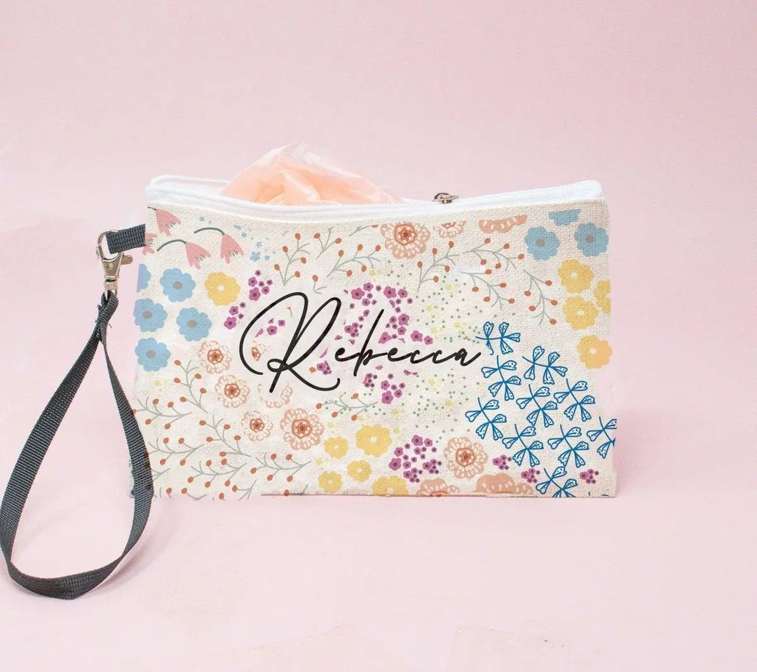 Personalised Makeup Bag, Name Makeup Bag, Floral Make Up Bag, Custom Pencil Case, Inhaler Bag, Floral, Cosmetic Bag, Girl Sanitary Bag - Amy Lucy