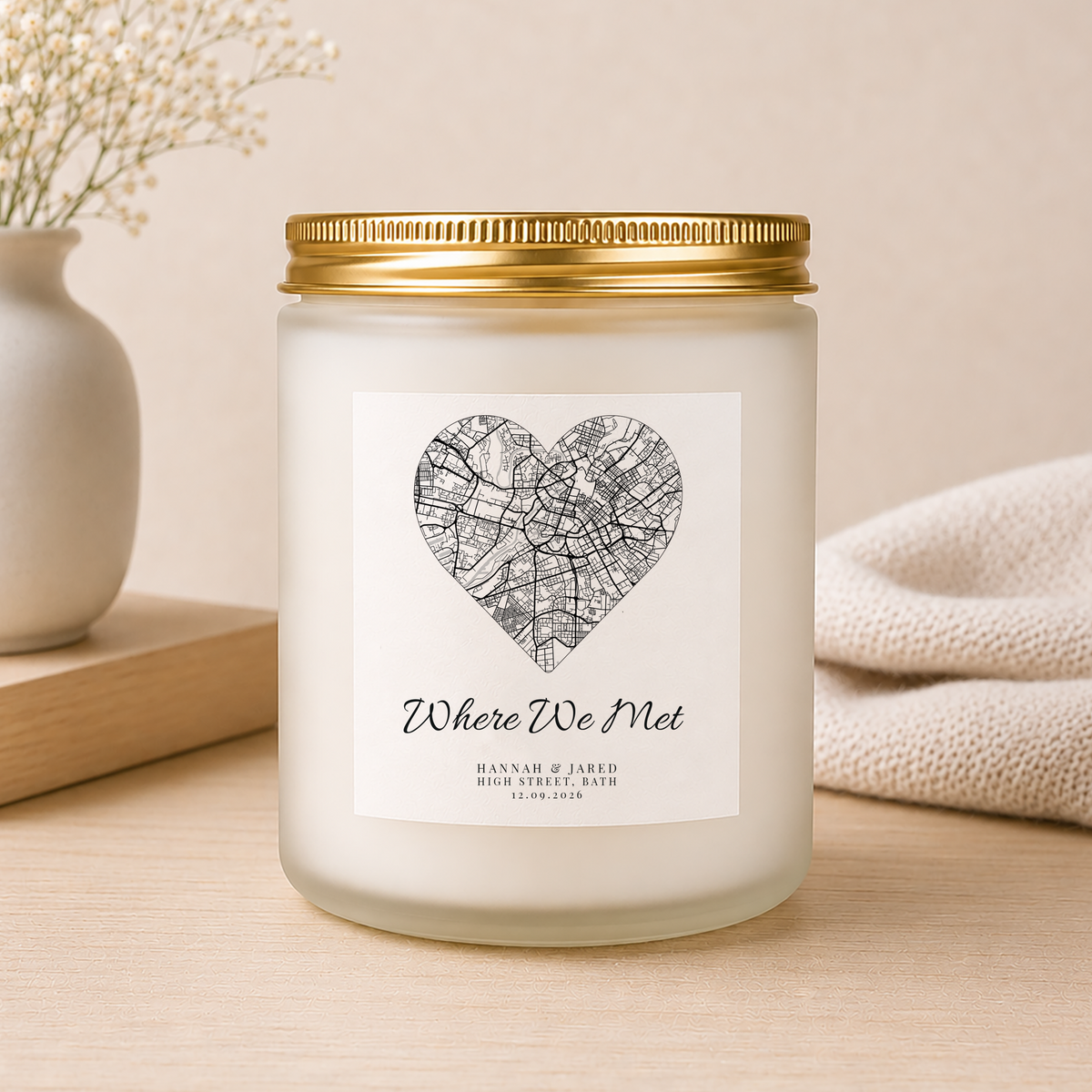 Personalised Map Location Candle Gift shown from the front