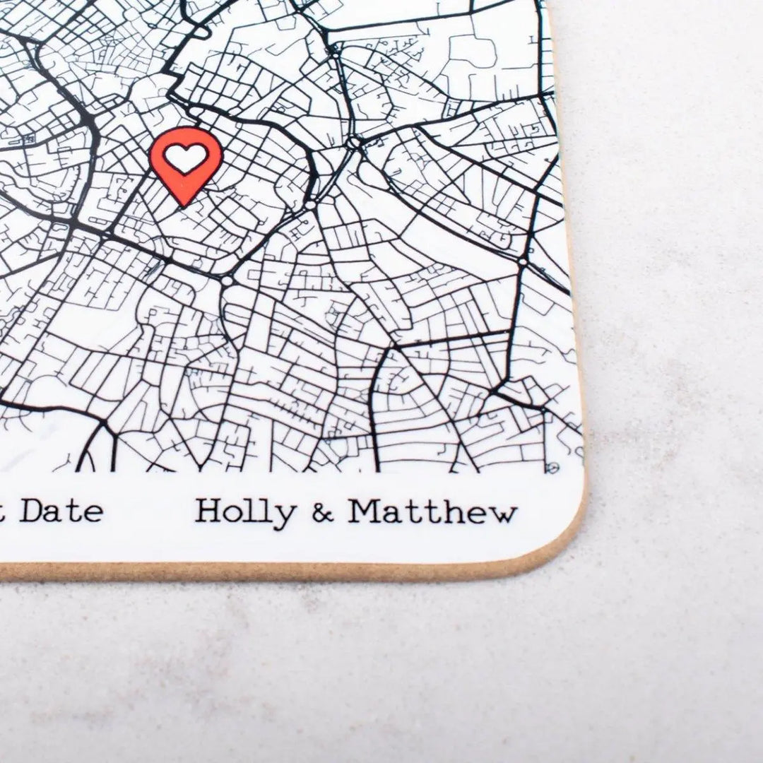 Personalised Map Pin Coaster, Couples Gift, Lovers Present, Custom Map Name, Keepsake, Boyfriend, Girlfriend, Husband, Wife, Engagement, Mat - Amy Lucy