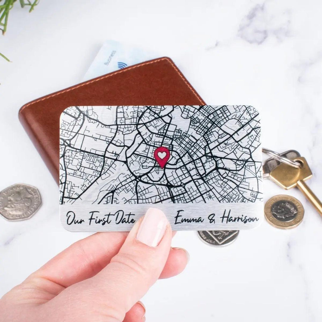 Personalised Map Wallet Card, Where We Met, Couples Valentine&#39;s Gift, Custom Anniversary Gift, Keepsake For Him Her, Metal Map Wallet Insert - Amy Lucy