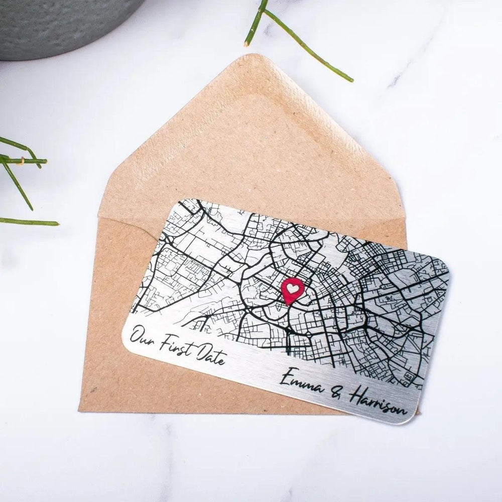 Personalised Map Wallet Card, Where We Met, Couples Valentine&#39;s Gift, Custom Anniversary Gift, Keepsake For Him Her, Metal Map Wallet Insert - Amy Lucy