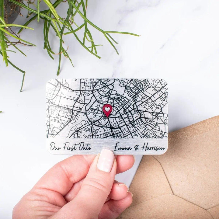 Personalised Map Wallet Card, Where We Met, Couples Valentine&#39;s Gift, Custom Anniversary Gift, Keepsake For Him Her, Metal Map Wallet Insert - Amy Lucy