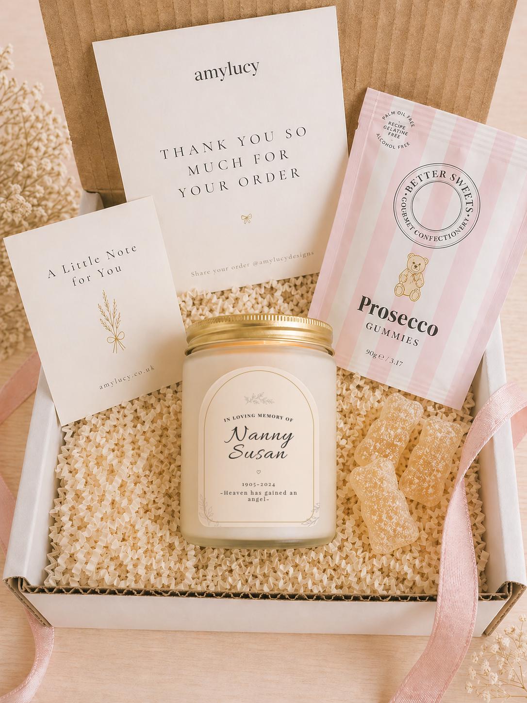Personalised Memorial Candle with gift presentation details