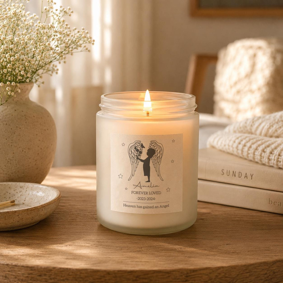 Personalised Miscarriage Memorial Candle shown from the front