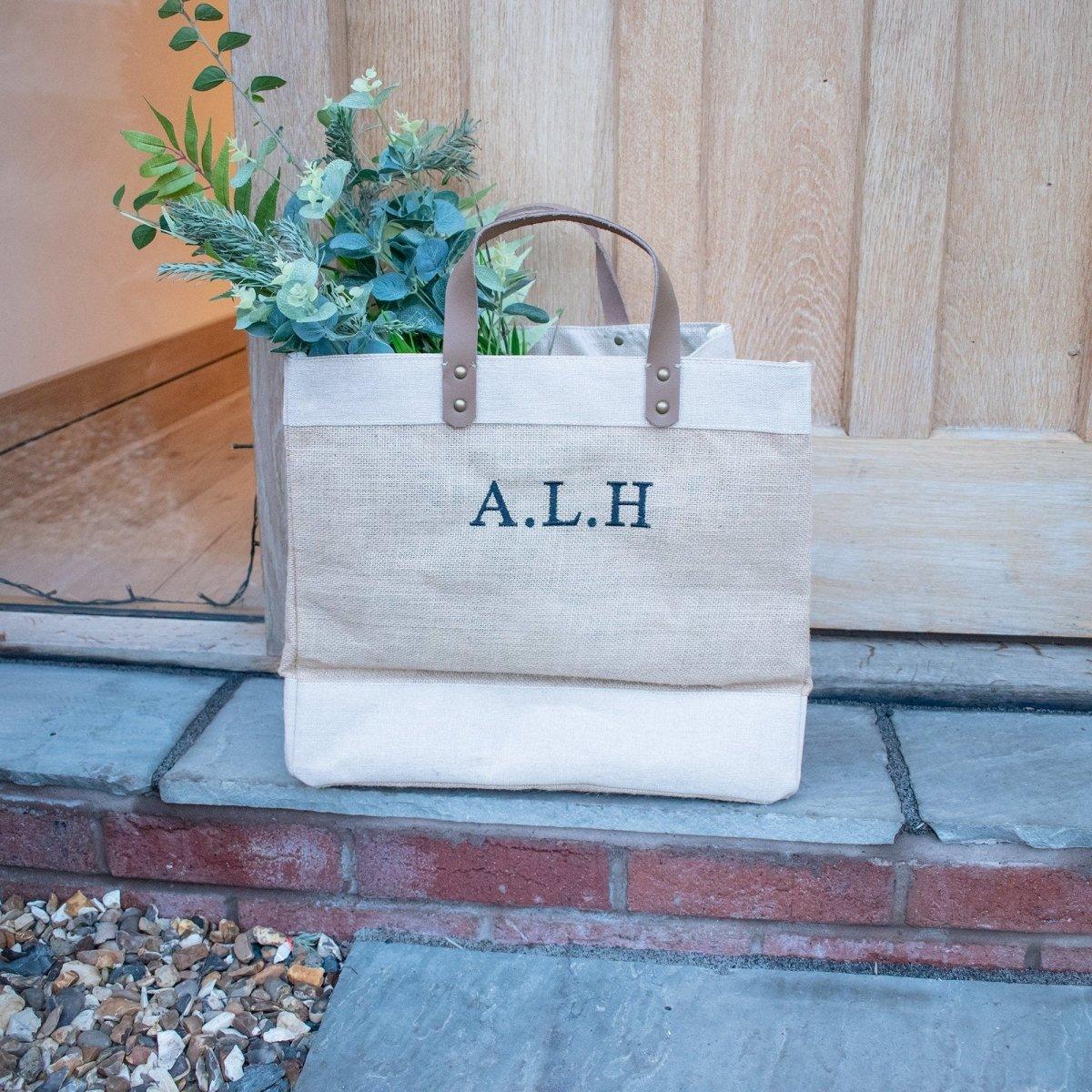 Personalised Monogram Jute Bag, Personalised Embroidered Initial Tote Bag, Luxury Shopper, Gift for Her, Mother's Day Bag, Custom Tote Bag - Amy Lucy
