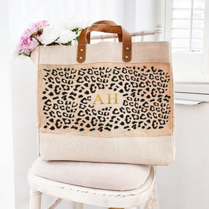 Personalised Monogram Jute Bag, Personalised Leopard Print Tote Bag, Luxury Bridal Gifts, Gift for Her, Mother&#39;s Day Bag, Custom Tote Bag - Amy Lucy